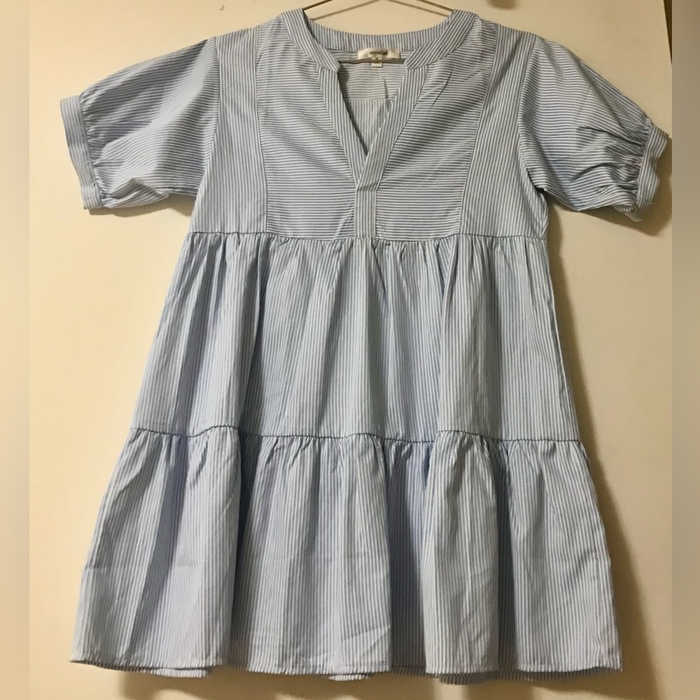 Pinstripe blue white dress